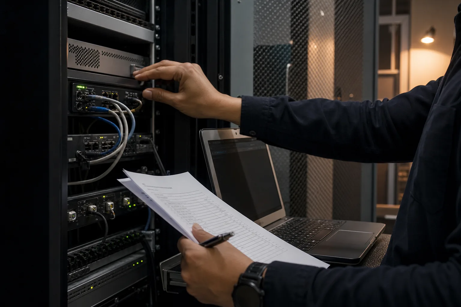 Network equipment being reviewed during a security assessment
