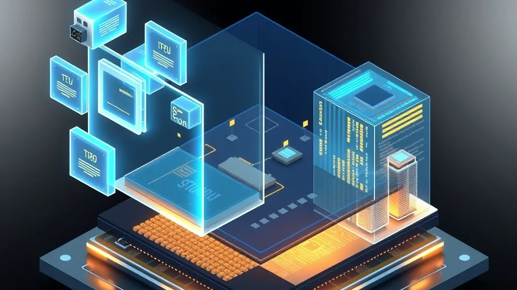 Abstract isometric 3D visual representing operating system kernel boundaries, thread execution pipelines, and virtual memory layout.