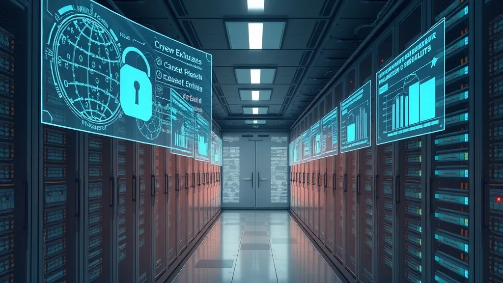 A professional IT office scene featuring a dashboard displaying infrastructure health and security audit logs.