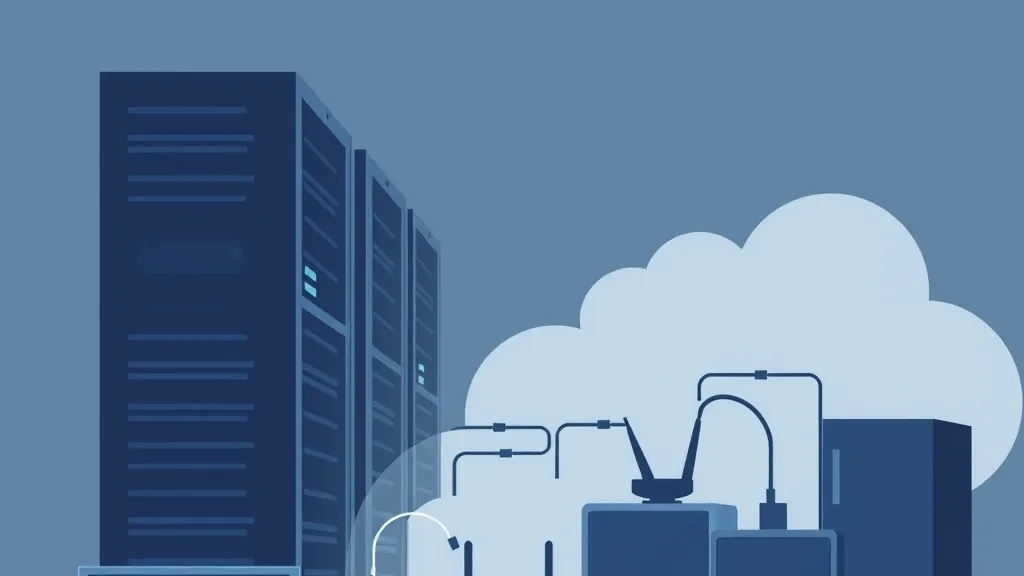 An abstract representation of interconnected digital hardware components showing a blend of cloud servers, networking equipment, and automated home appliances.