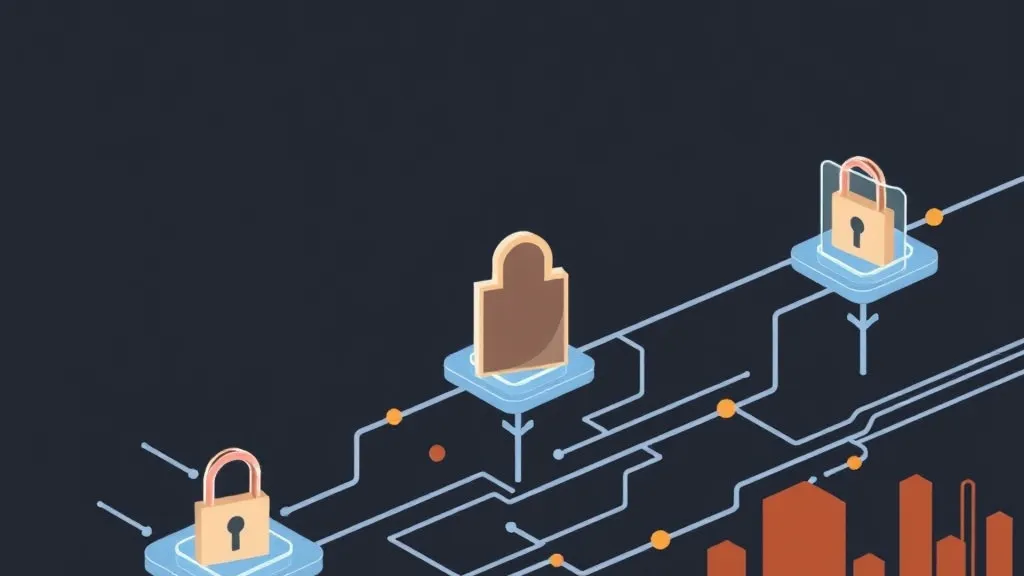 An abstract visualization showing a data pipeline with secure, interconnected nodes representing privacy layers and identity-based access control.