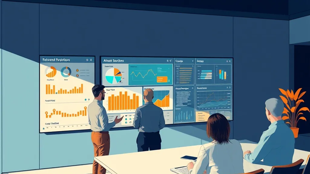 Enterprise leaders discussing AI and data analytics use case prioritization around a digital dashboard