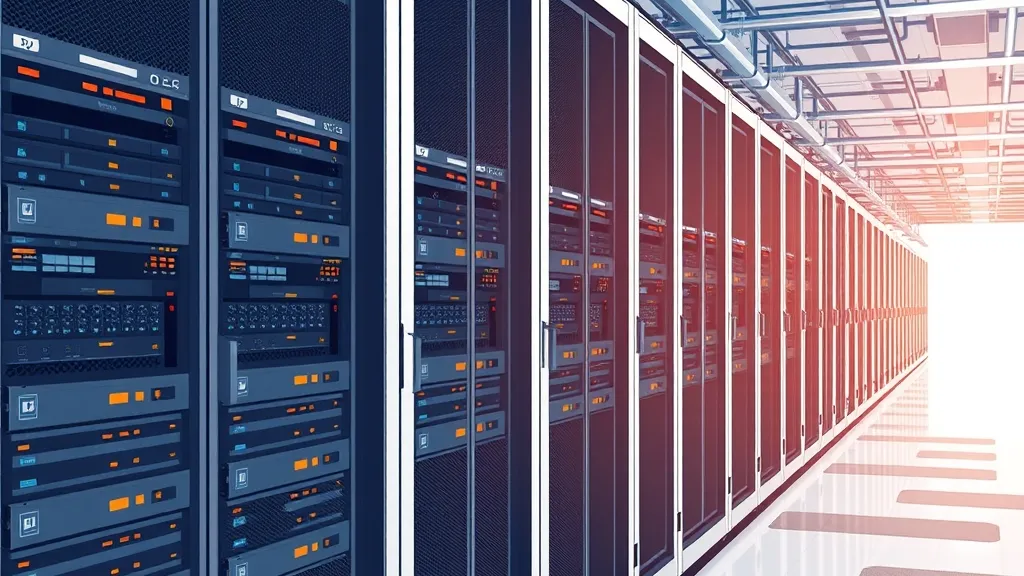 Data center rack showing power cabling and high-performance server hardware