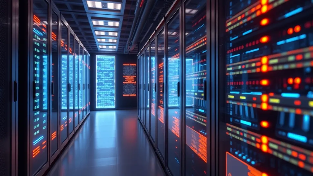 Server racks and graphical processing units inside a modern data center