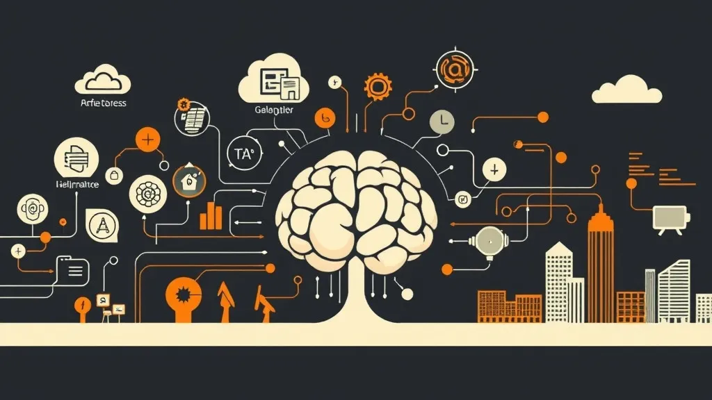 An abstract visualization of business operations merging into structured software requirement documentation.